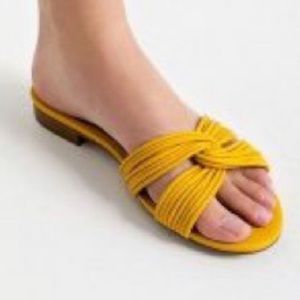 Zara mustard knot leather slip on worn 1 time Sz 37/6.5 still so much life